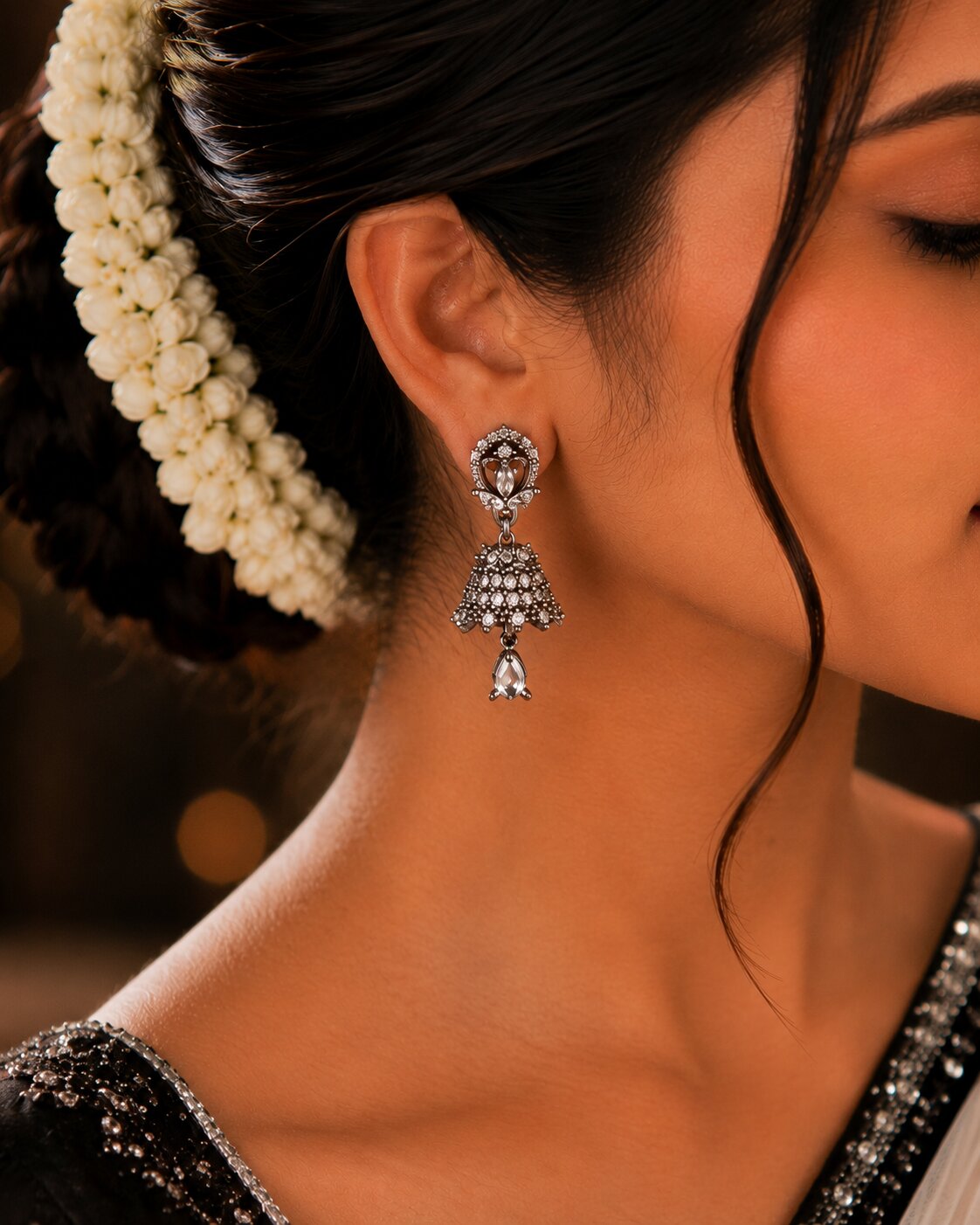 Small White Black Plated Jhumka