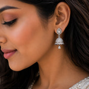 Vibrant White Rhodium Jhumka