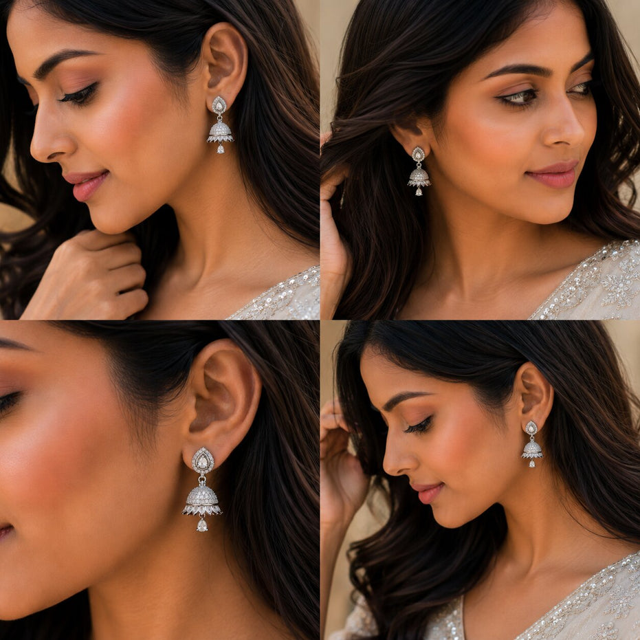 Vibrant White Rhodium Jhumka