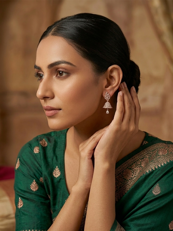 Unique Small White Rose Gold Jhumka