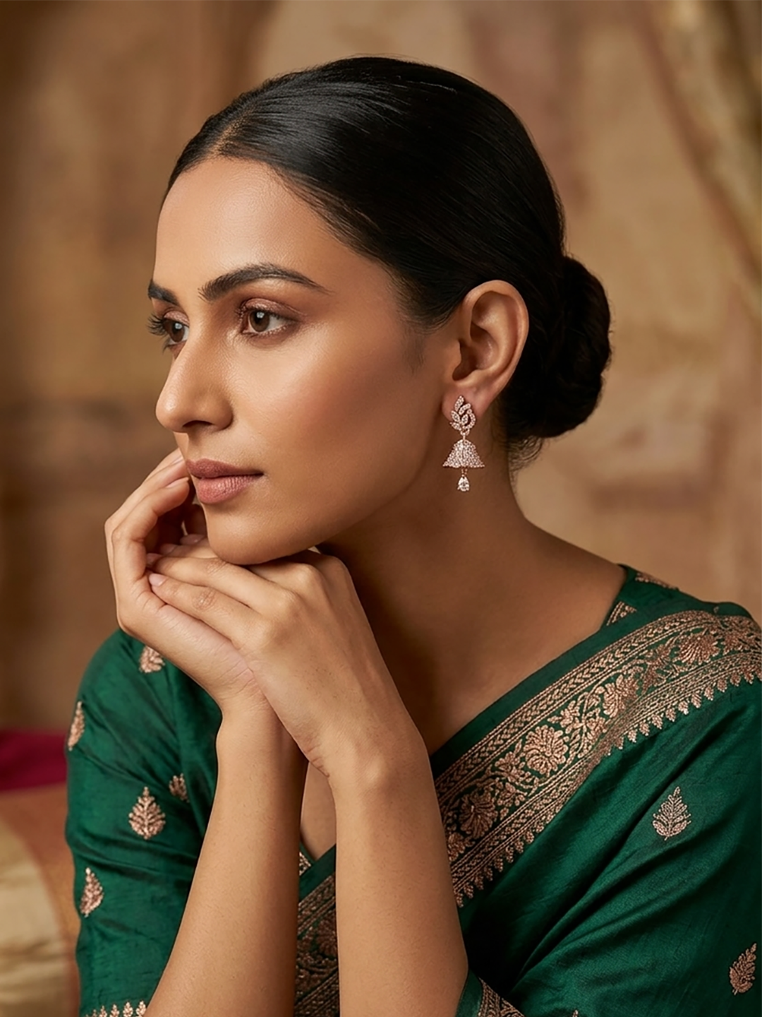 Unique Small White Rose Gold Jhumka