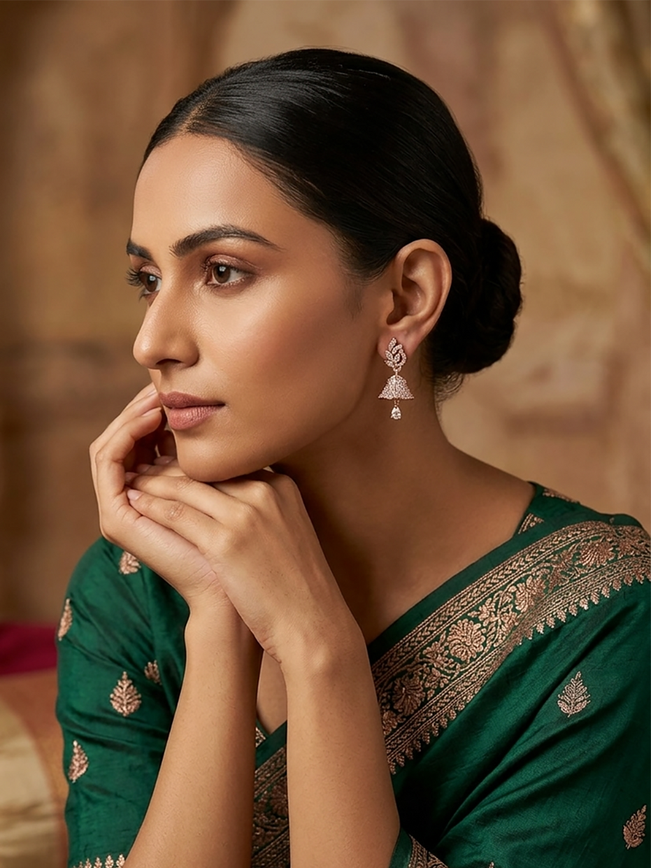 Unique Small White Rose Gold Jhumka