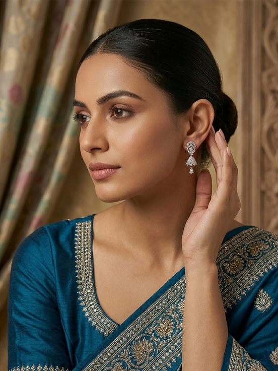 Small White Rhodium Jhumka