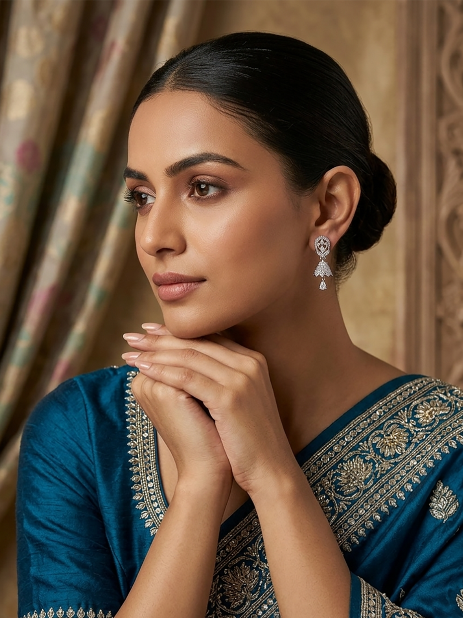 Small White Rhodium Jhumka