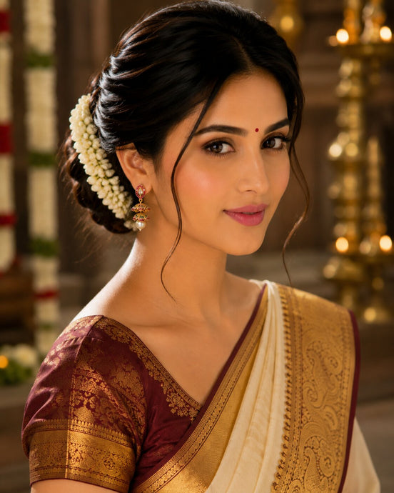 Beautiful 2 Layered Red Gold Plated Jhumka