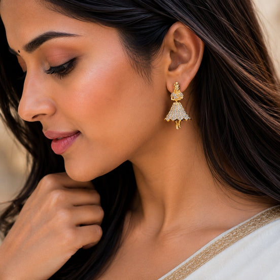 Gold Plated American Diamond Dancing Girl Earrings