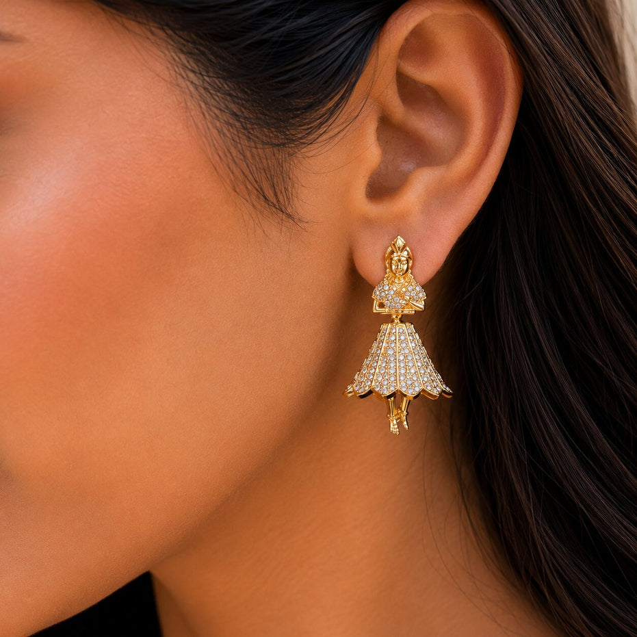 Gold Plated American Diamond Dancing Girl Earrings