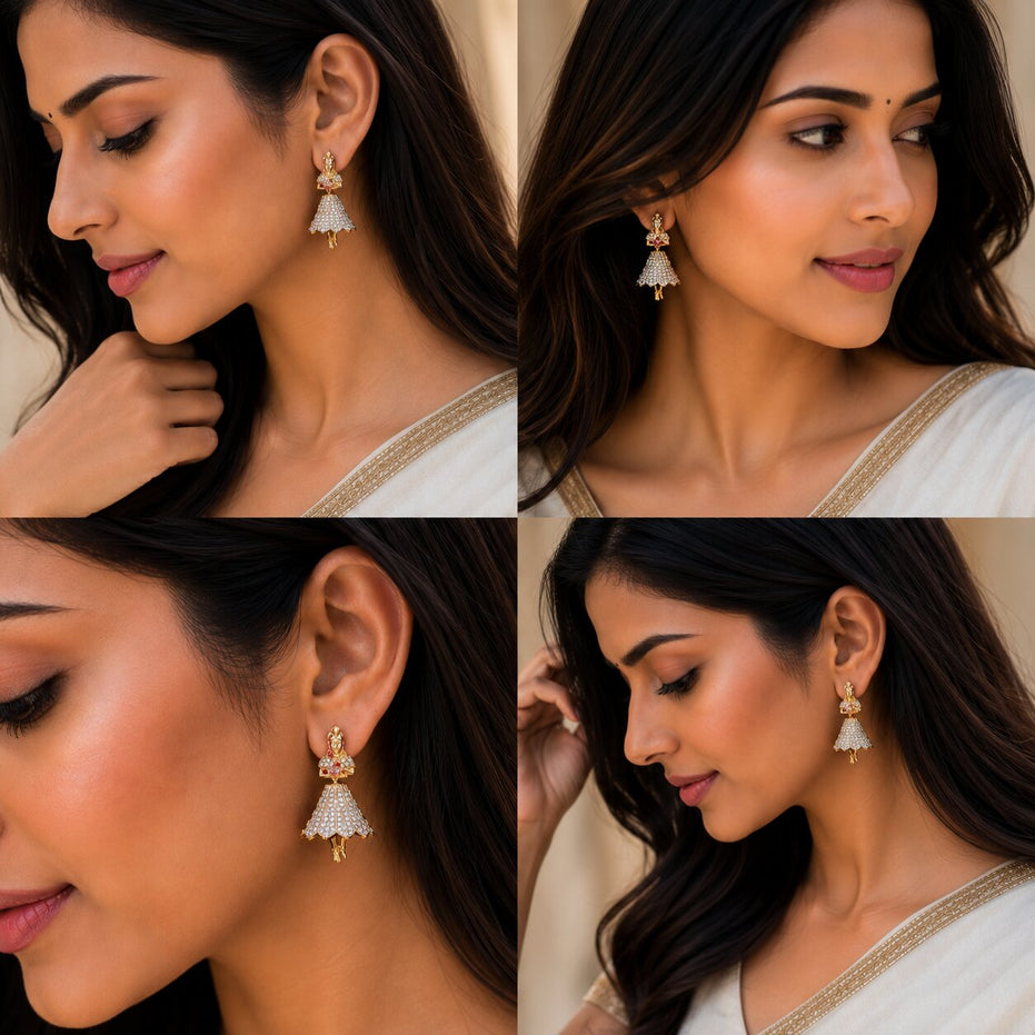Gold Plated American Diamond Dancing Girl Earrings