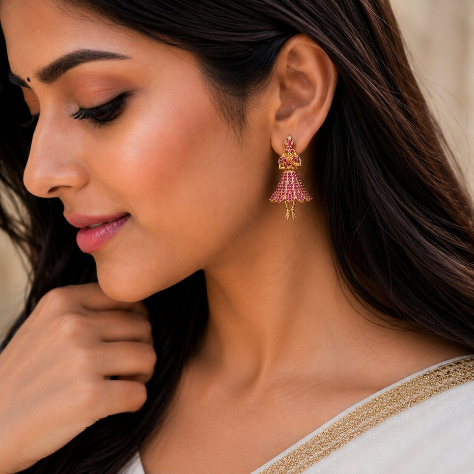 Gold Plated American Diamond Dancing Girl Earrings