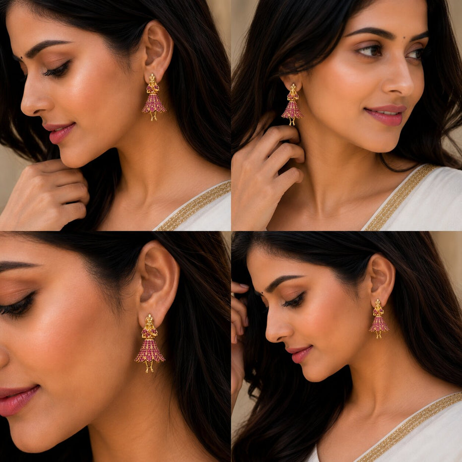 Gold Plated American Diamond Dancing Girl Earrings