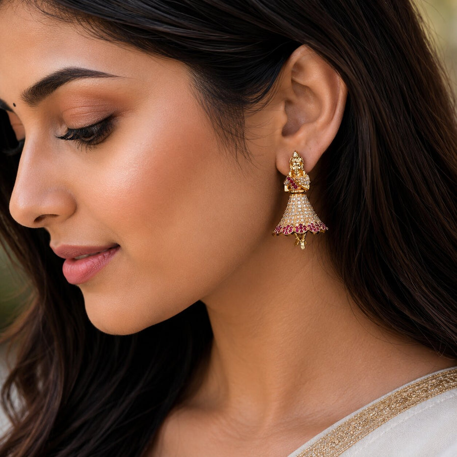 Gold Plated American Diamond Dancing Girl Earrings