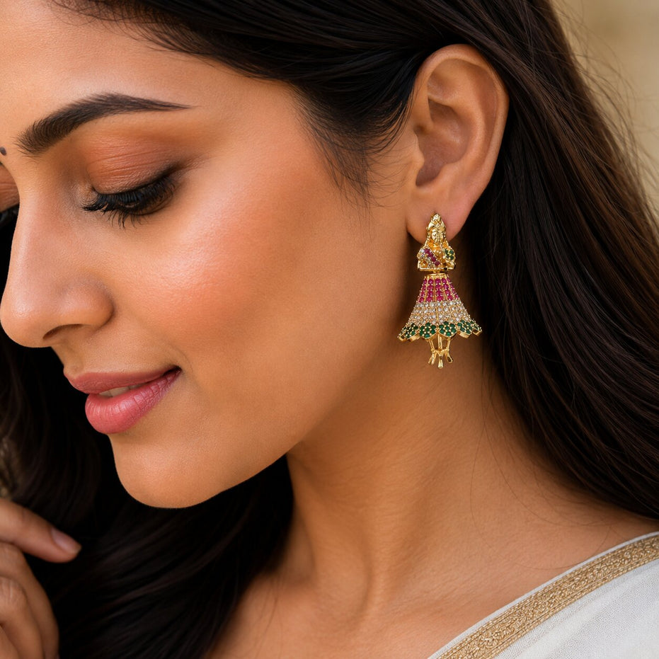 Gold Plated American Diamond Dancing Girl Earrings