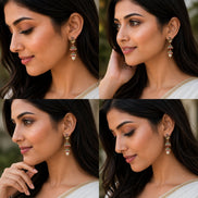 Gold Plated Peacock Double Jhumka Earrings with Pearl Drop