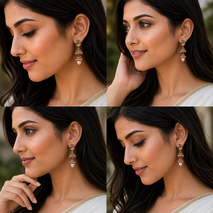 Gold Plated Peacock Double Jhumka Earrings with Pearl Drop