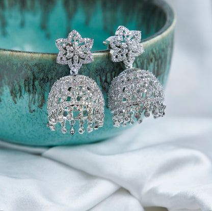 Opal Touch - CZ Star Rhodium Jhumka - Jhumka