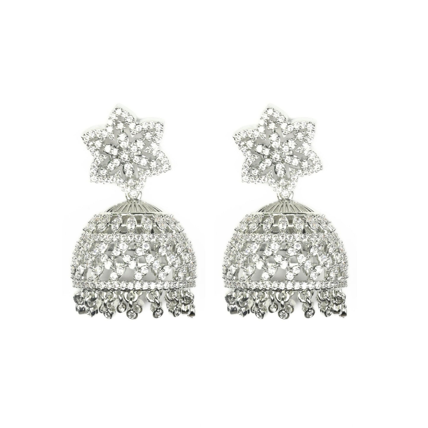 CZ Star Rhodium Jhumka