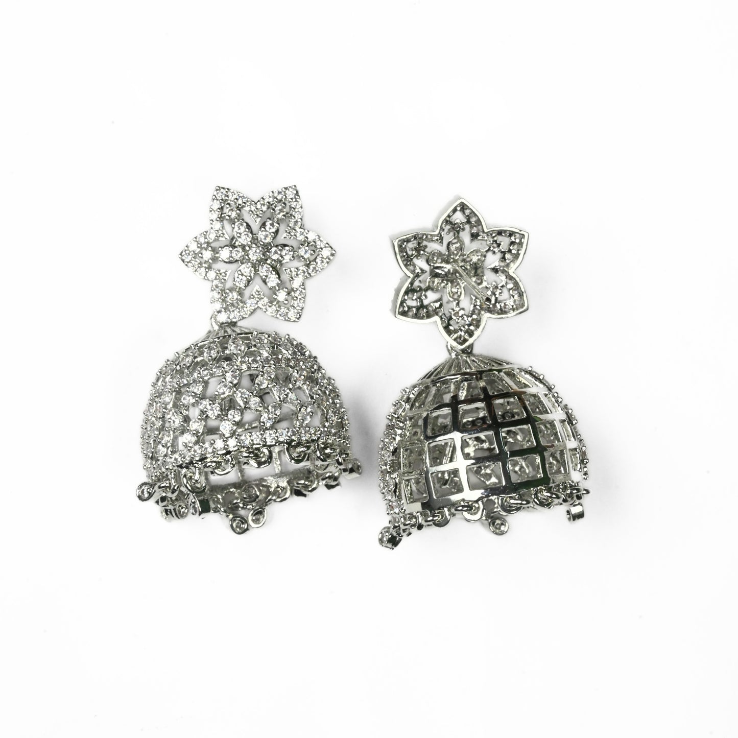 CZ Star Rhodium Jhumka