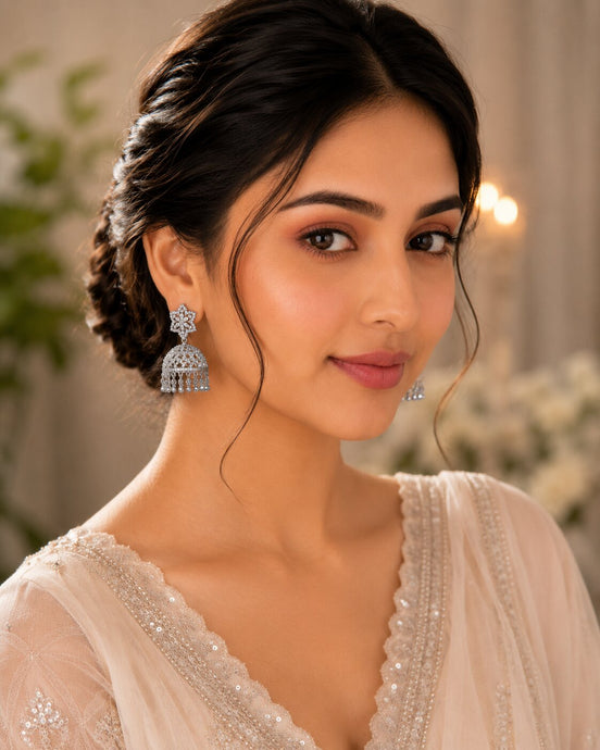 CZ Star Rhodium Jhumka