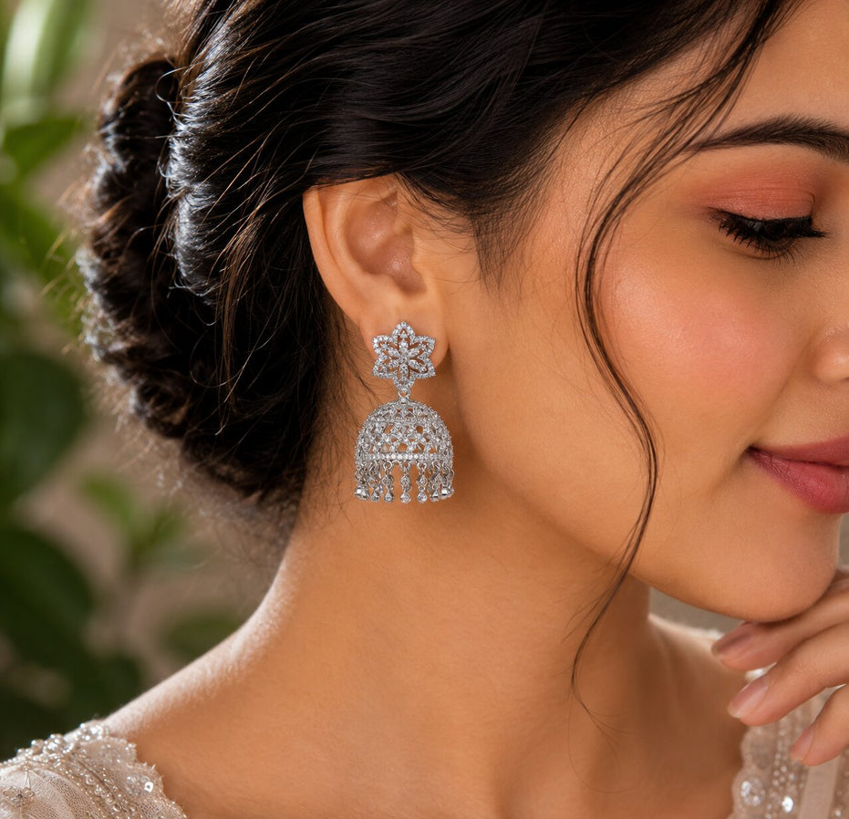 CZ Star Rhodium Jhumka