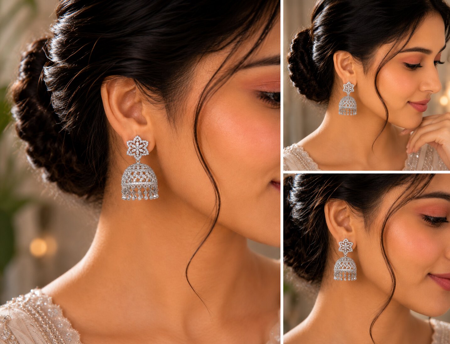 CZ Star Rhodium Jhumka