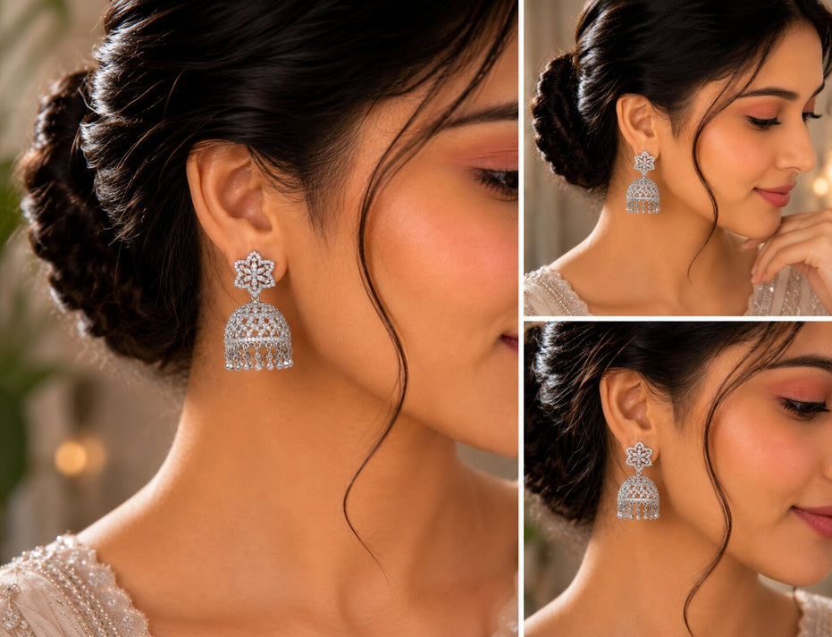 CZ Star Rhodium Jhumka