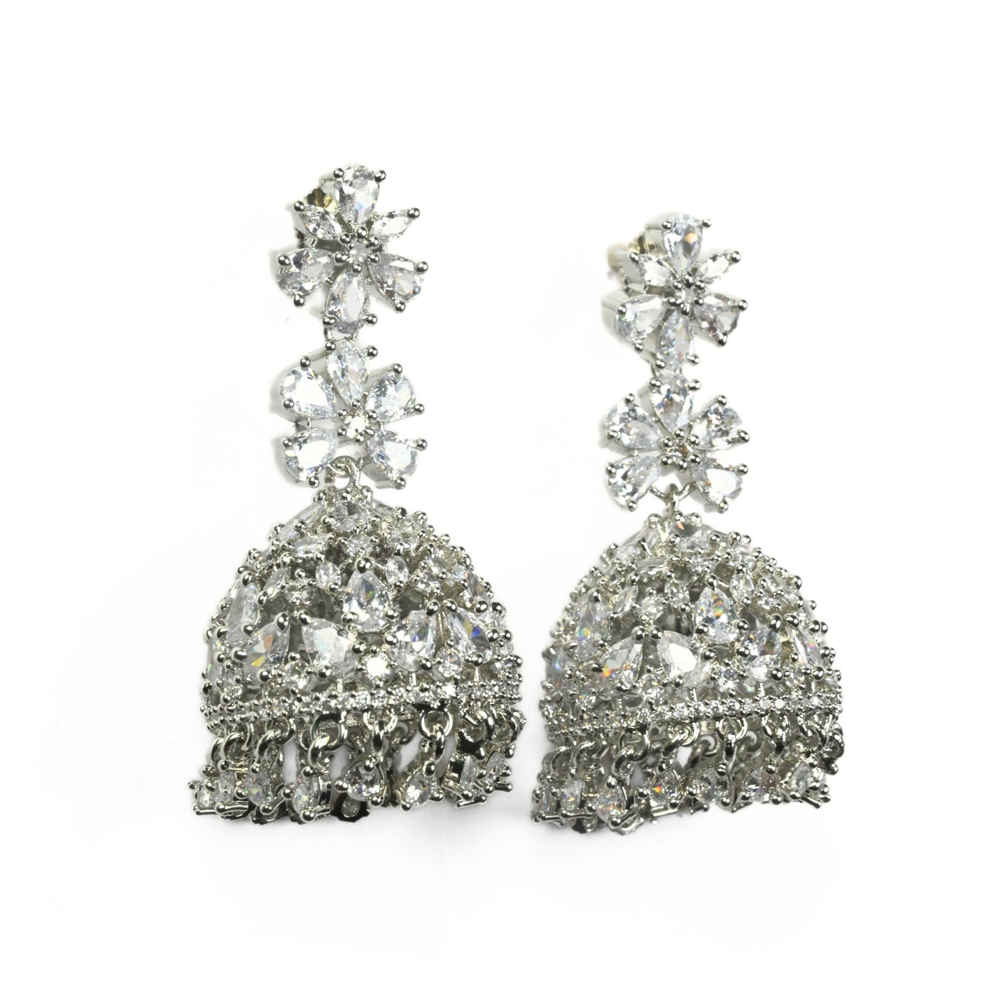 Big American Diamond Rhodium Jhumka