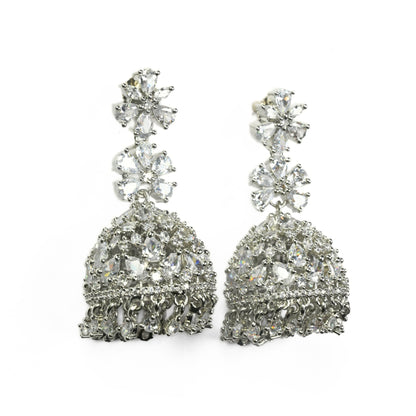 Big American Diamond Rhodium Jhumka