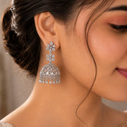 Big American Diamond Rhodium Jhumka