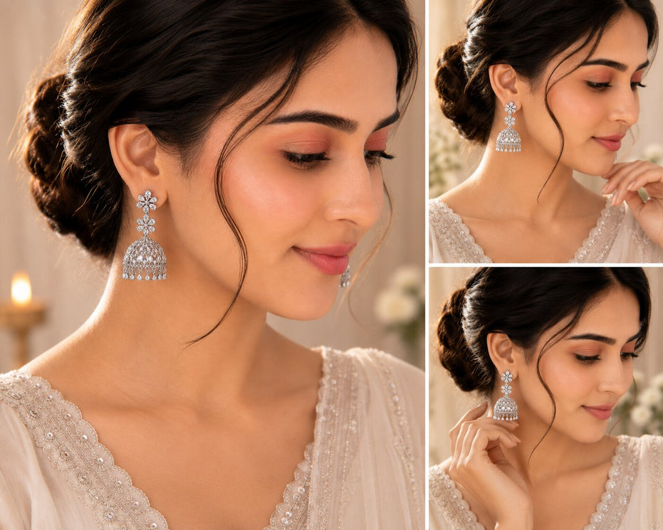 Big American Diamond Rhodium Jhumka
