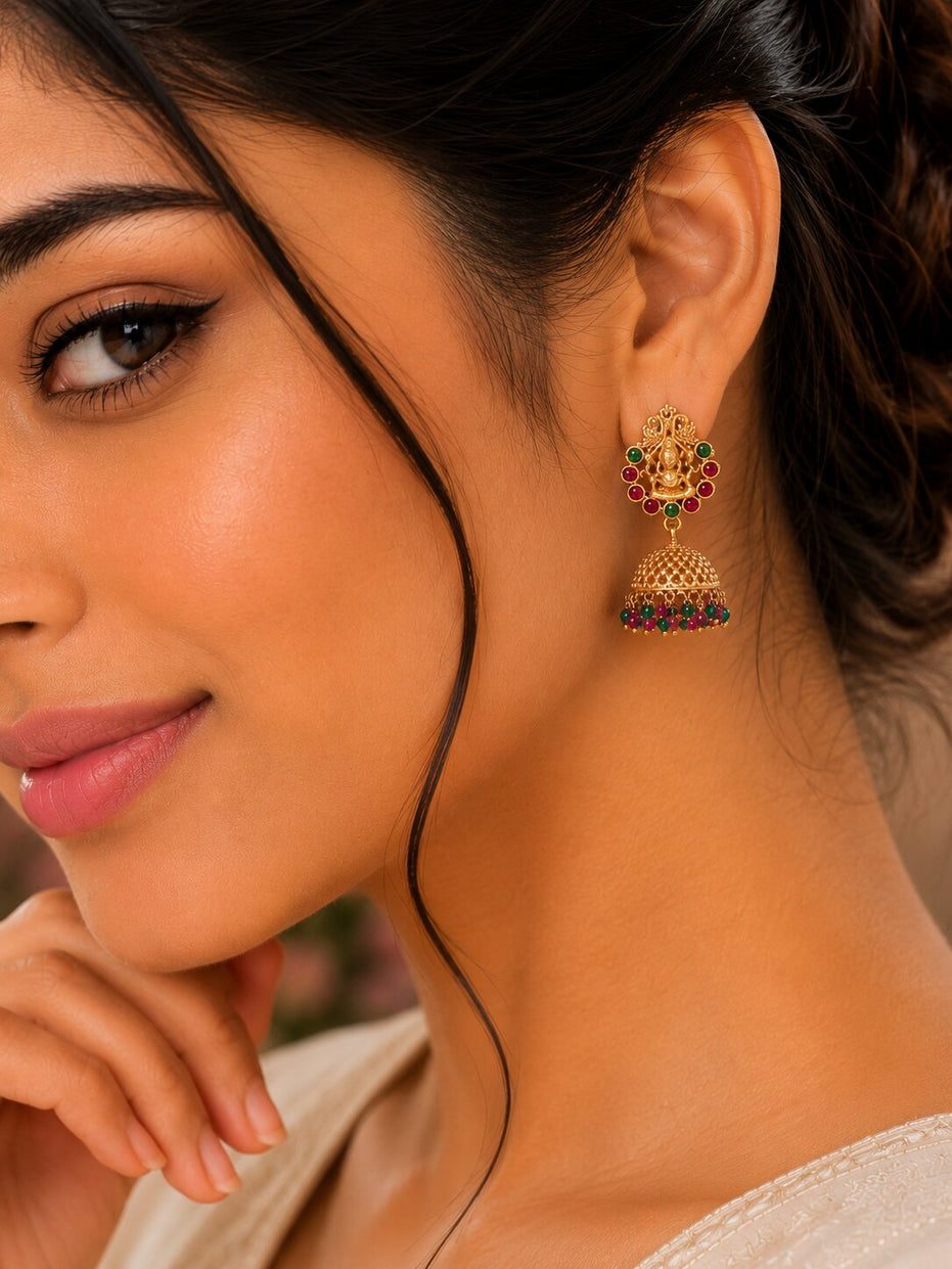 Lakshami Style Matte Plated Jhumka