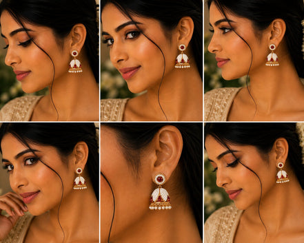 Pearl and Ruby Jhumka Earrings.