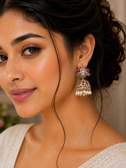 Chandrika Kanphool Matte Black Plated Jhumka