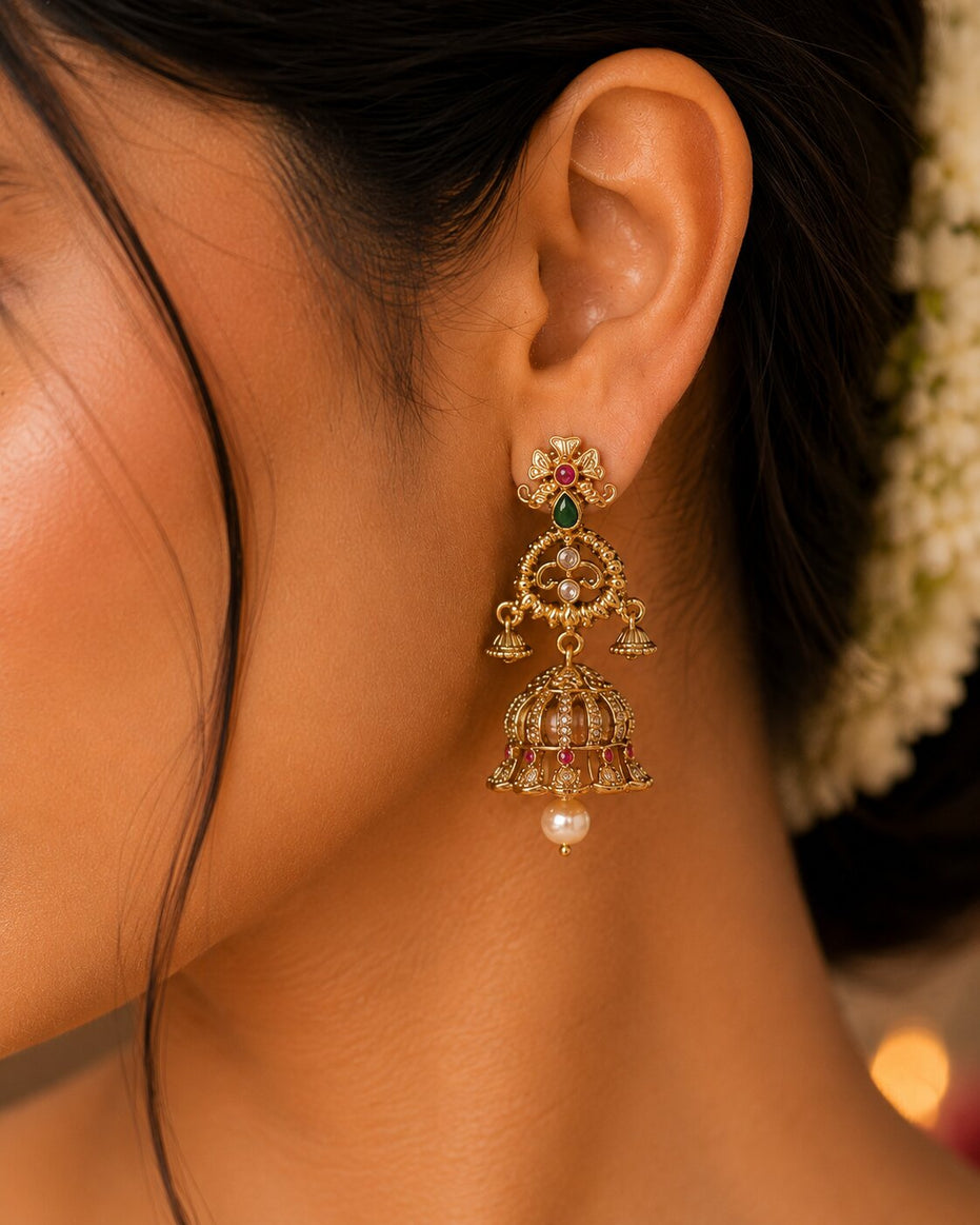 Padma Baali Matte Black Plated Jhumka
