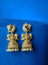 Gold Plated Temple Peacock Jhumka Earrings with Pearls