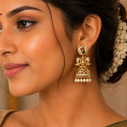 Gold Plated Traditional Peacock Jhumka Pattern Earrings