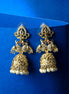 Gold Plated Peacock Jhumkas with CZ Stones and Pearls