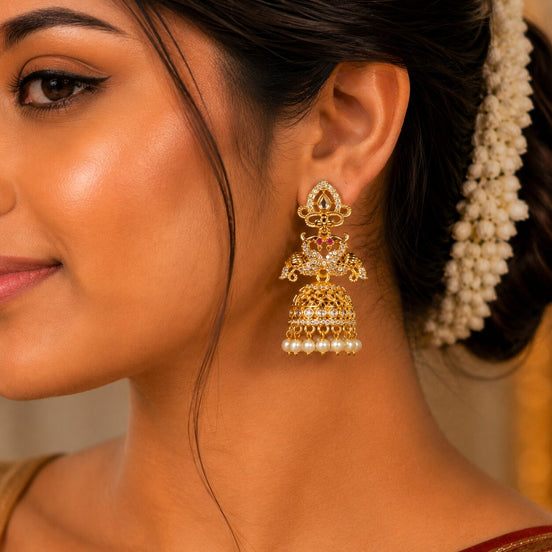 Gold Plated Traditional Jhumka Pattern Earrings
