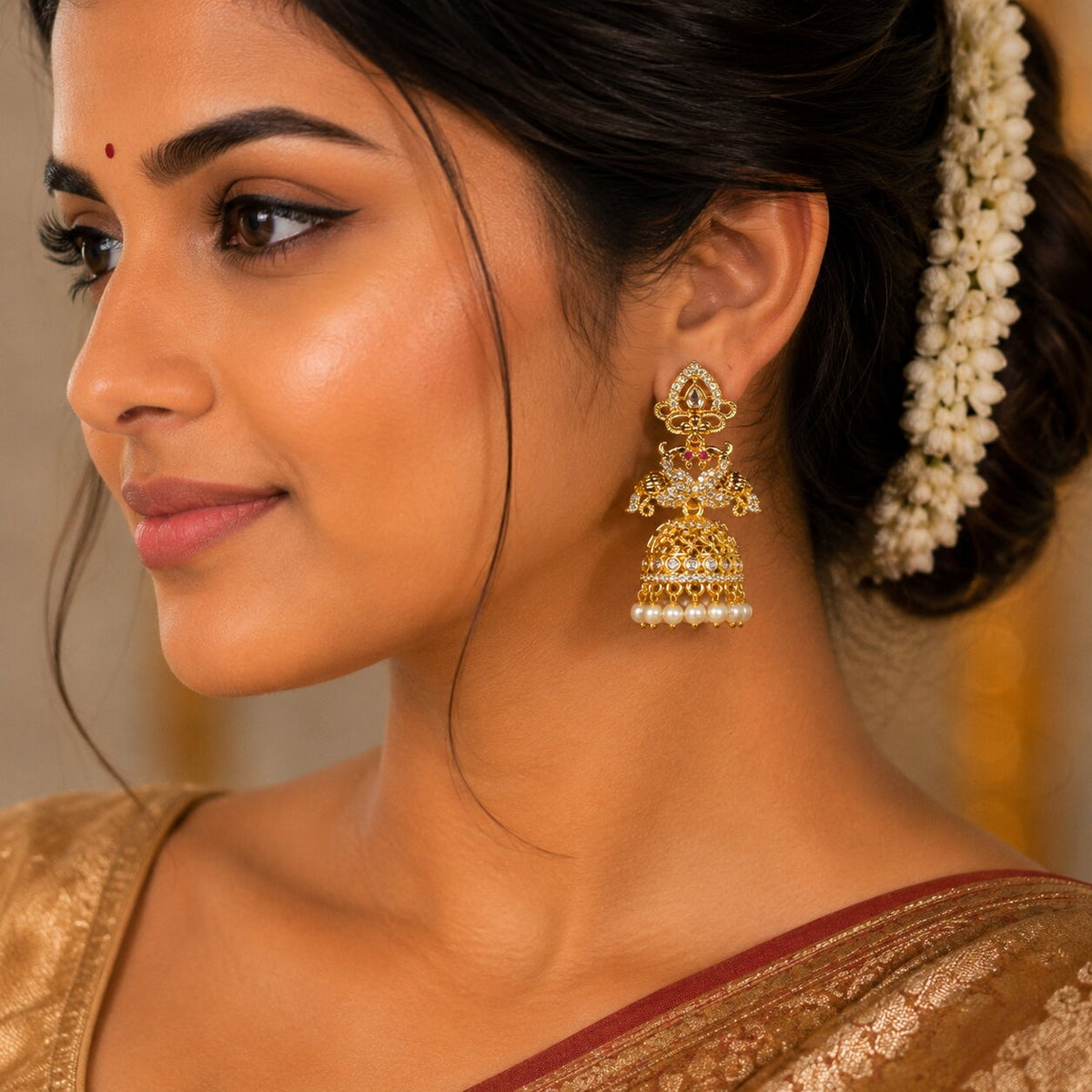 Gold Plated Traditional Jhumka Pattern Earrings