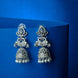 Rhodium Plated Floral Motifs & Intricate Traditional Stone Work Pearl Drops Jhumka Earrings