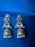 Rhodium Plated CZ Stone Pearl Drop Jhumka Earrings