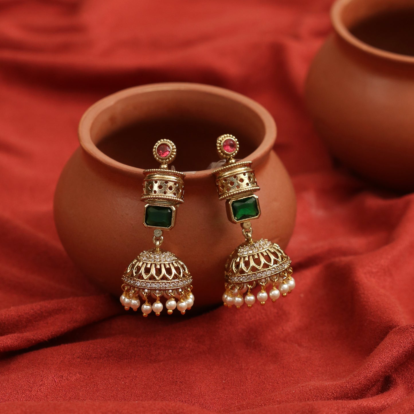 Traditional Square Mehendi Plated Jhumka