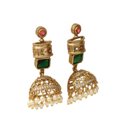 Traditional Square Mehendi Plated Jhumka