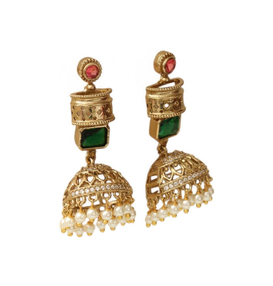 Traditional Square Mehendi Plated Jhumka