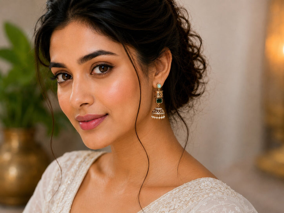 Traditional Square Mehendi Plated Jhumka