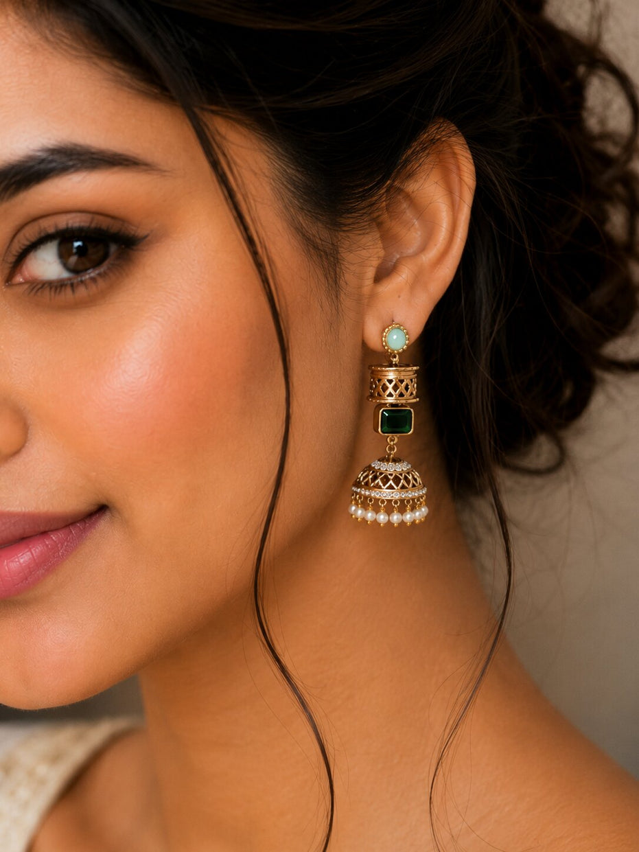 Traditional Square Mehendi Plated Jhumka