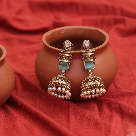 Traditional Square Mehendi Plated Jhumka