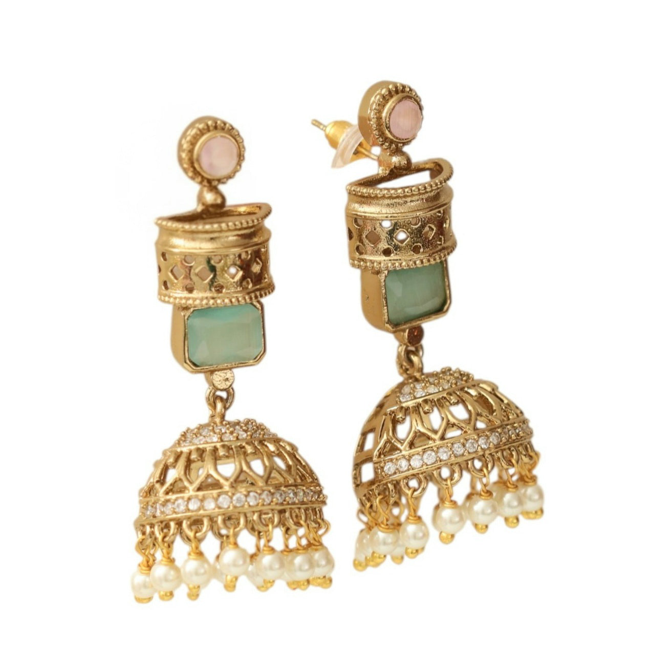 Traditional Square Mehendi Plated Jhumka