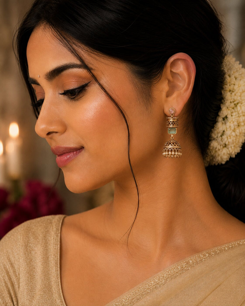 Traditional Square Mehendi Plated Jhumka