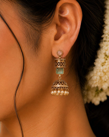 Traditional Square Mehendi Plated Jhumka
