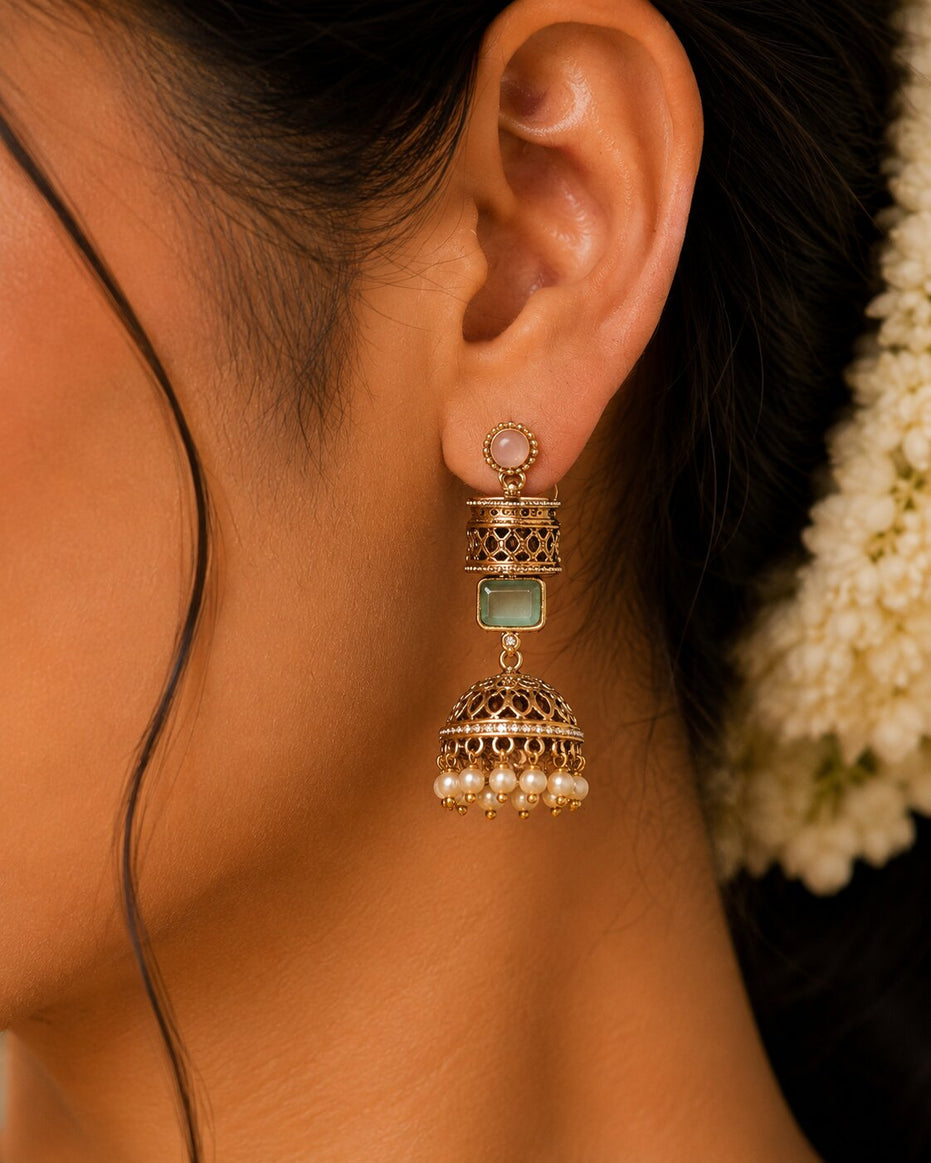 Traditional Square Mehendi Plated Jhumka